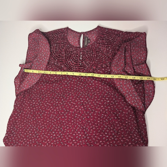 Anthropologie Ranna Gill Women XS Tank Blouse Red Cutout Neckline Ruffle Sleeve - Picture 10 of 10